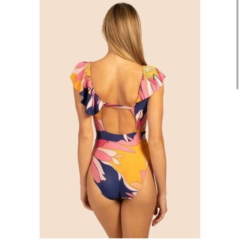 Trina Turk  One Piece Swimsuit sz 8 Breeze Ruffle V-Neck Plunge Tropical NEW - Picture 3 of 9